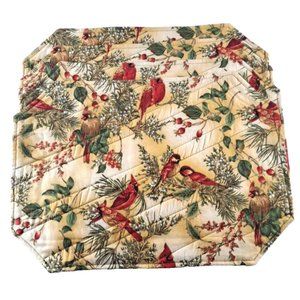 Quilted Placemats Cardinal Birds Set Of 4 Reversible Christmas 17.5x12.5